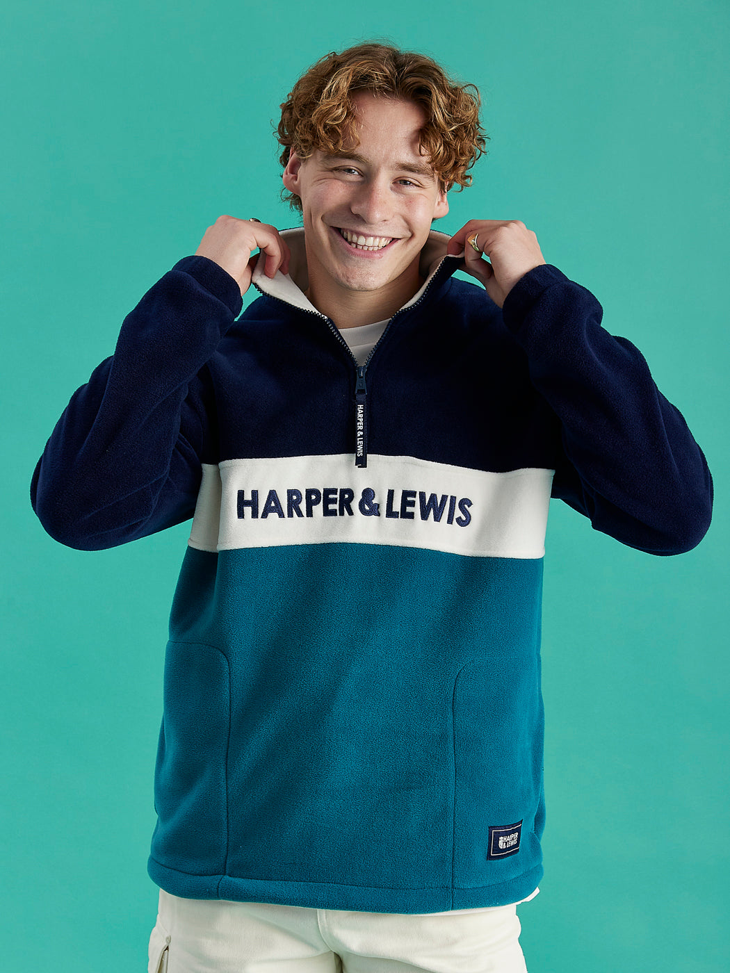 Mellow 1/4 Zip Fleece Navy & Teal Green – Harper & Lewis