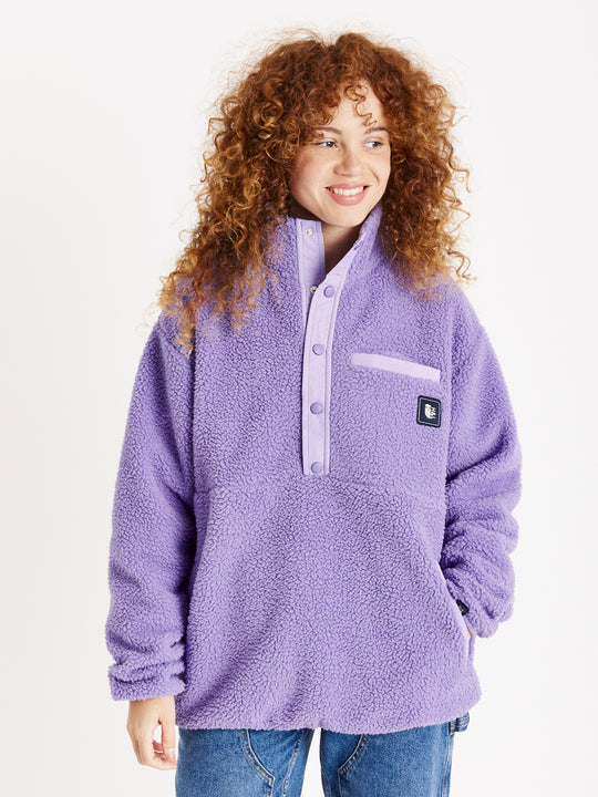 Meidoorn Popper Neck Sherpa Fleece Diep Lavendel 