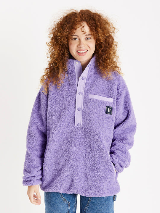 Meidoorn Popper Neck Sherpa Fleece Diep Lavendel 