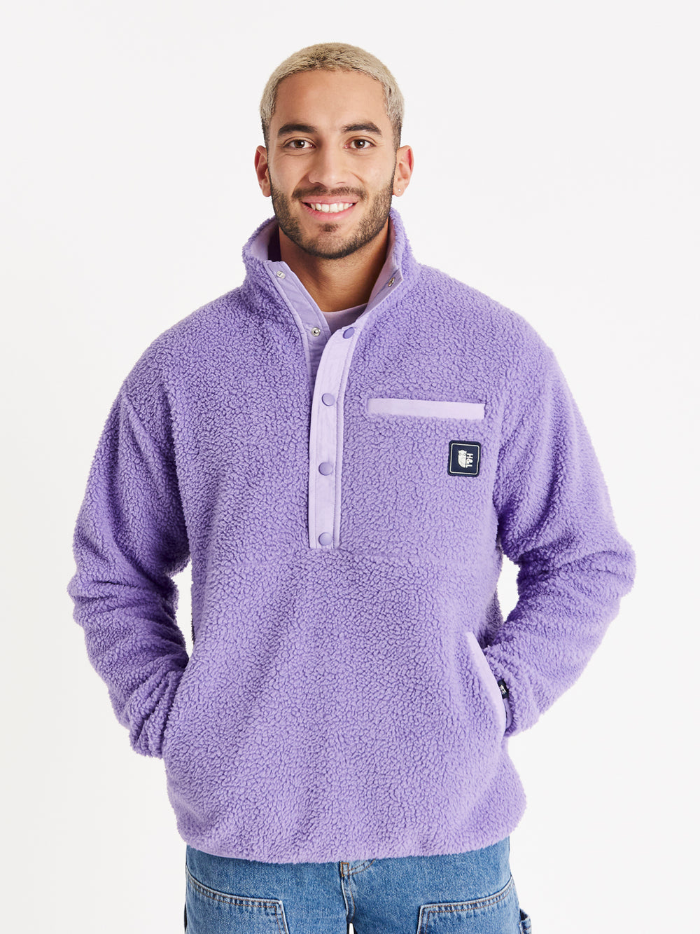 Meidoorn Popper Neck Sherpa Fleece Diep Lavendel 