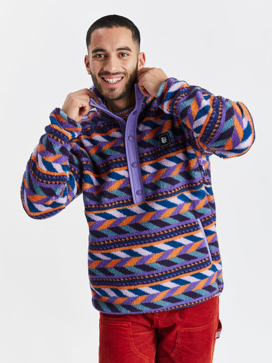 Charlie Retro Pattern Popper Neck Sherpa Fleece