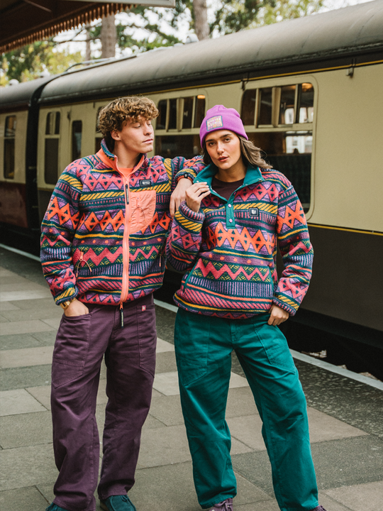 Finn Retro Pattern Full Zip Sherpa Fleece