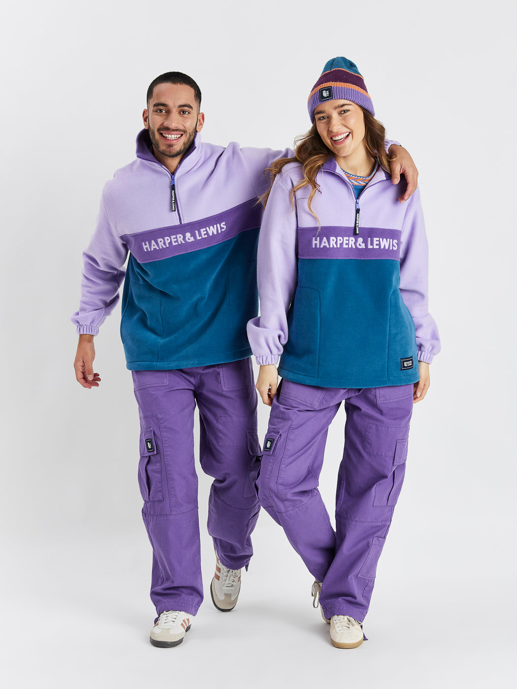 Zachte 1/4 rits fleece lavendel &amp; diep paars