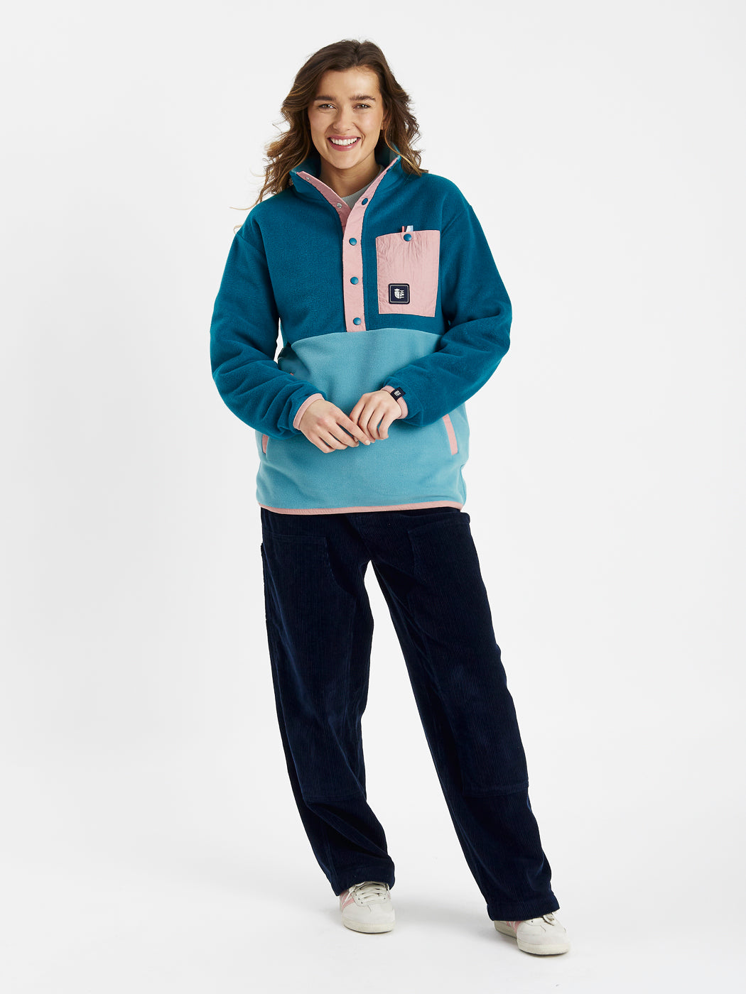 Aries Popper Neck Fleece Teal Groen &amp; Staalblauw