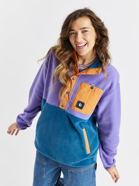 Aries Popper Neck Fleece Petrol & Deep Lavender