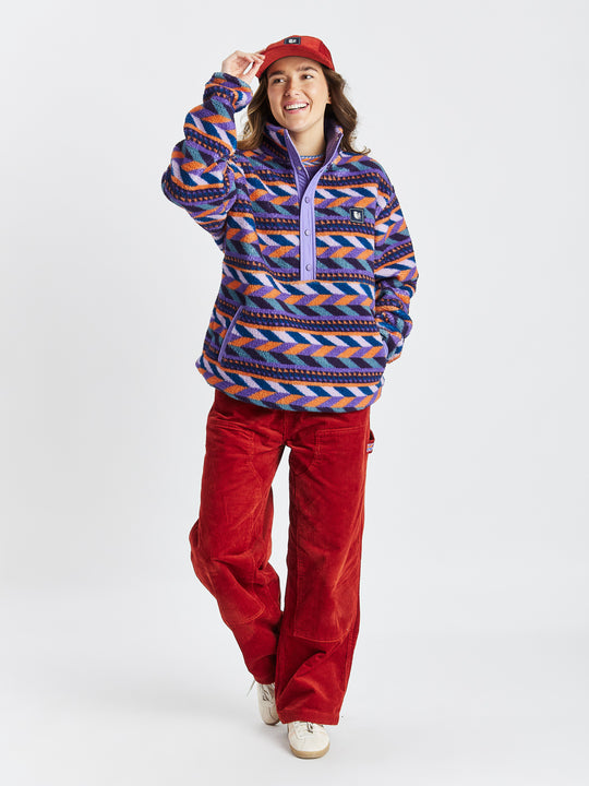 Charlie Retro Pattern Popper Neck Sherpa Fleece