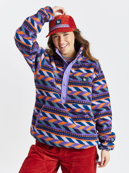 Charlie Retro Pattern Popper Neck Sherpa Fleece