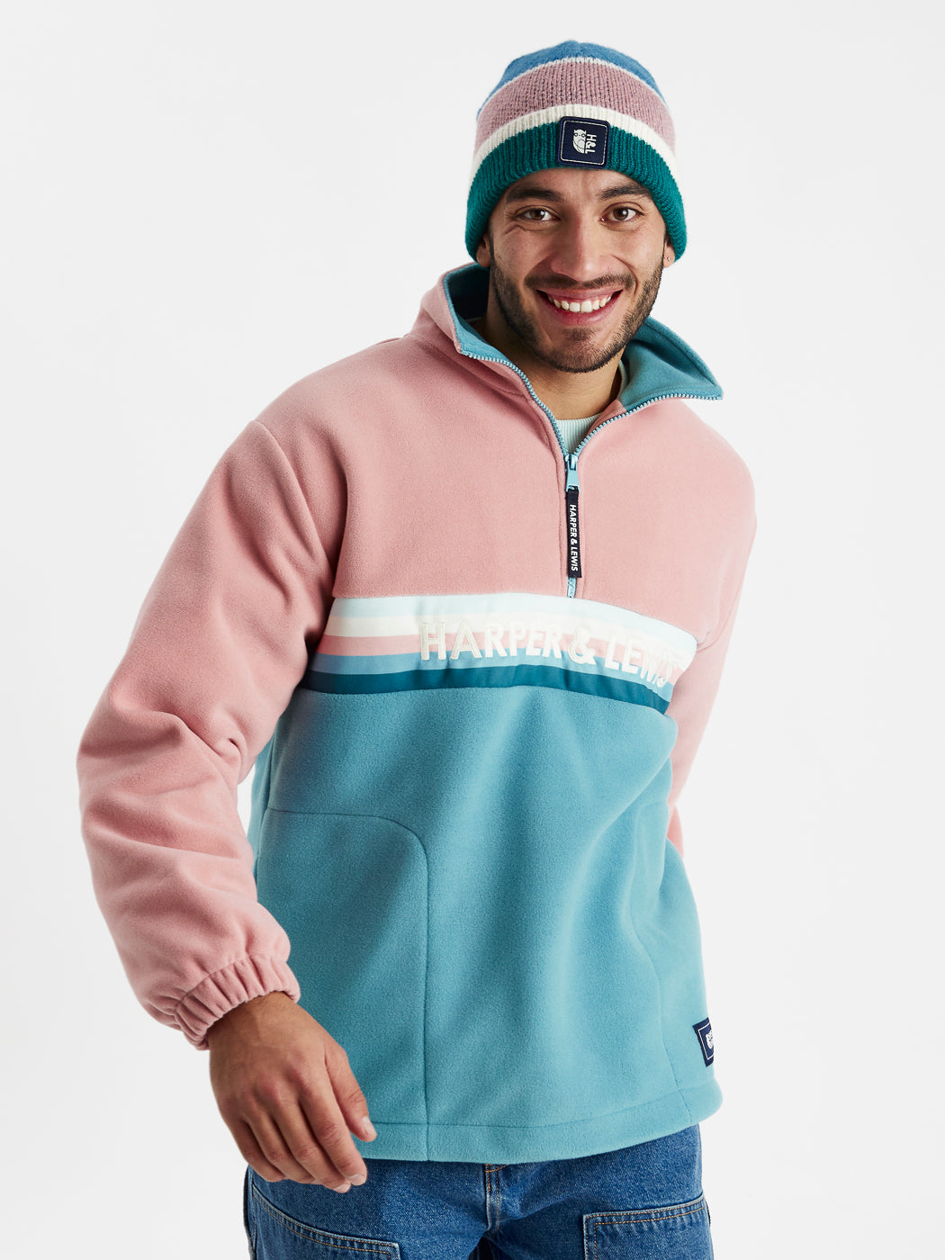 One Eighty Fleece mit 1/4-Reißverschluss, Altrosa und Stahlblau