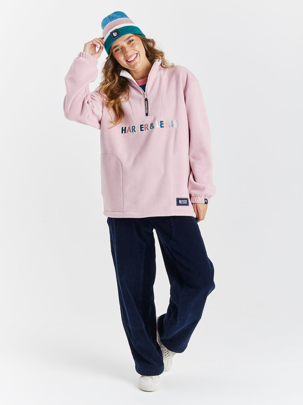 Eirwen 1/4 rits fleece stof roze