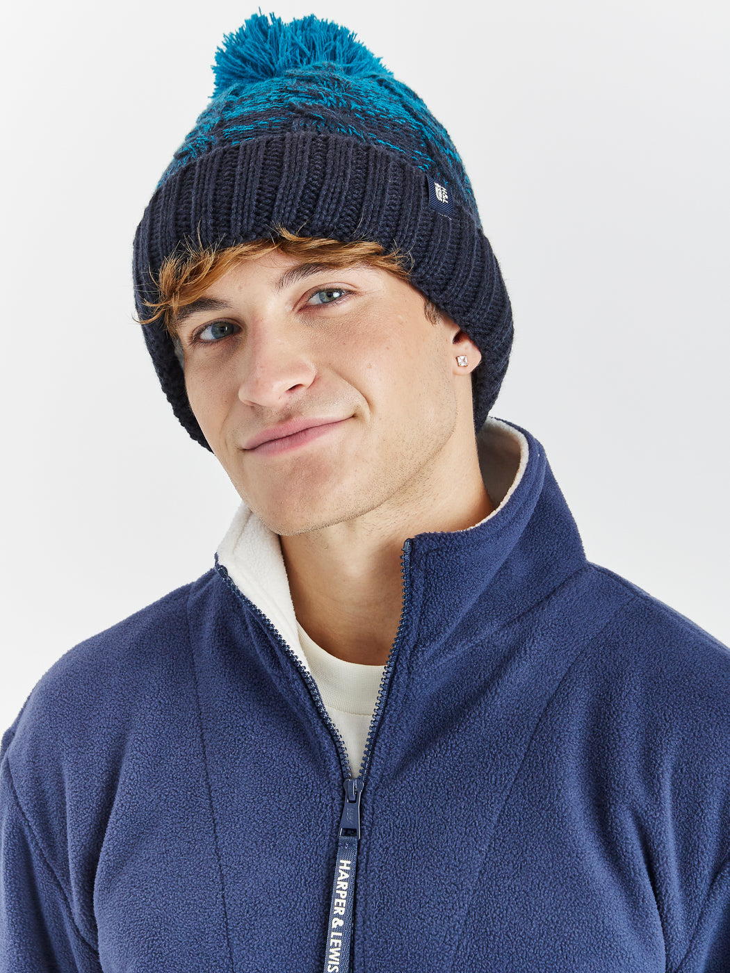 Thorens Pom Pom Beanie Teal Green & Navy