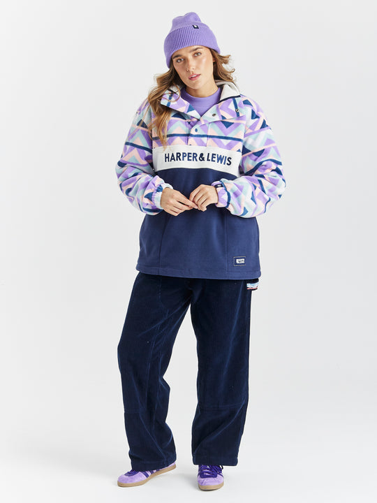 Polar Retro Pattern Popper Neck Fleece Aztec & Navy