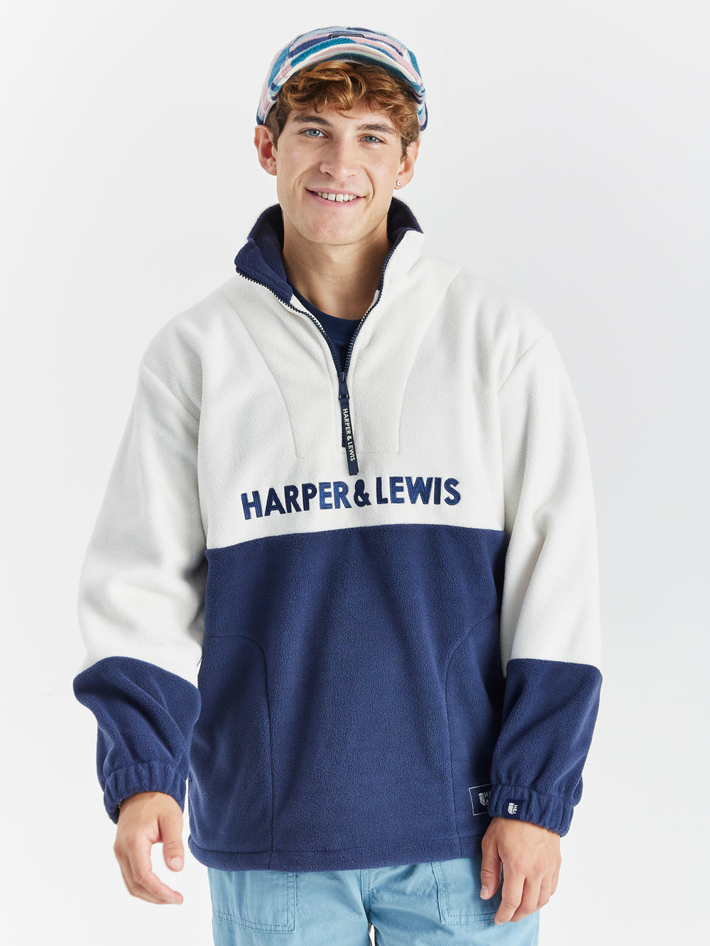 Berkley Fleece mit 1/4-Reißverschluss, Marineblau und Creme 