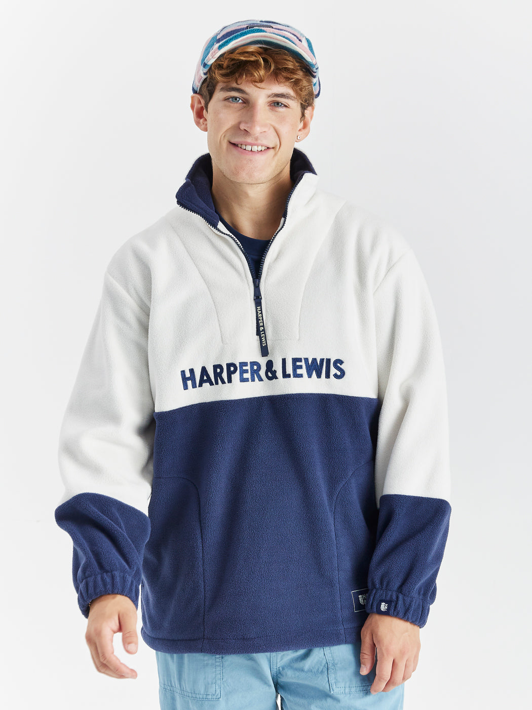 Berkley Fleece mit 1/4-Reißverschluss, Creme und Marineblau