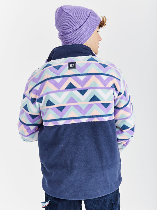 Polar Retro Pattern Popper Neck Fleece Aztec & Navy