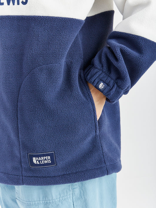 Berkley 1/4 Zip Fleece Crème &amp; Marineblauw