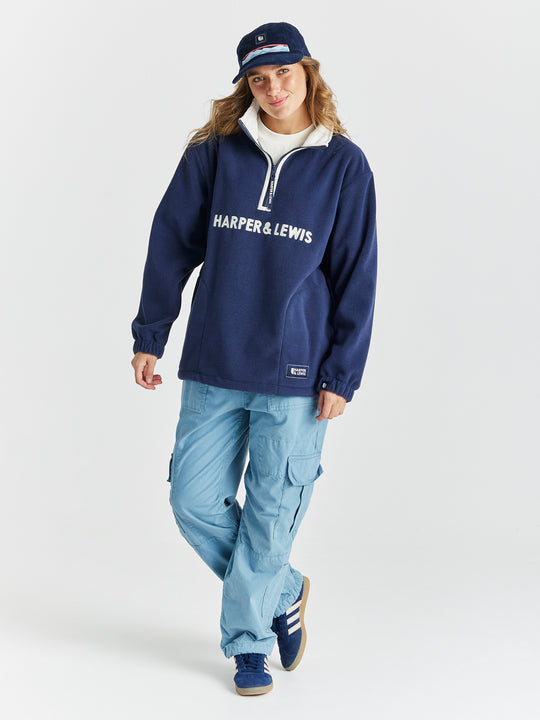 Ocean 1/4 rits fleece marineblauw