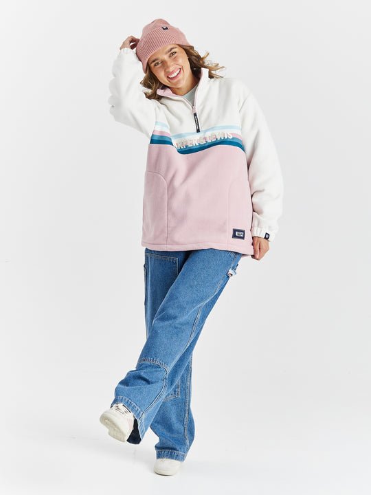 One Eighty 1/4 Zip Fleece Cream & Dusty Pink