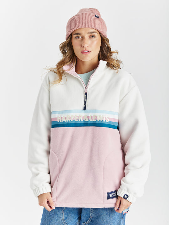 One Eighty 1/4 Zip Fleece Cream & Dusty Pink