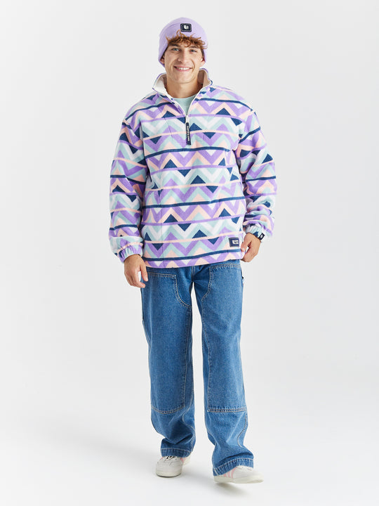 Raver Retro Patroon 1/4 Rits Fleece Crème &amp; Marineblauw