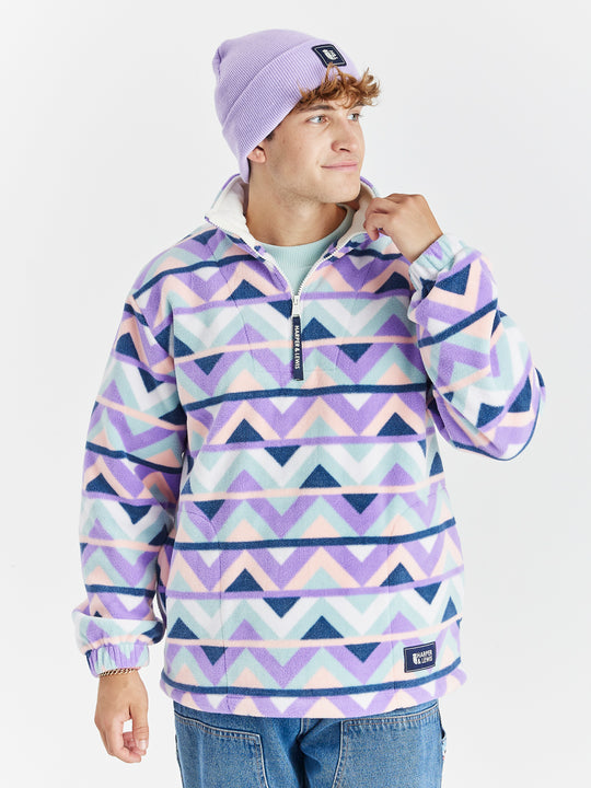 Raver Retro Patroon 1/4 Rits Fleece Crème &amp; Marineblauw