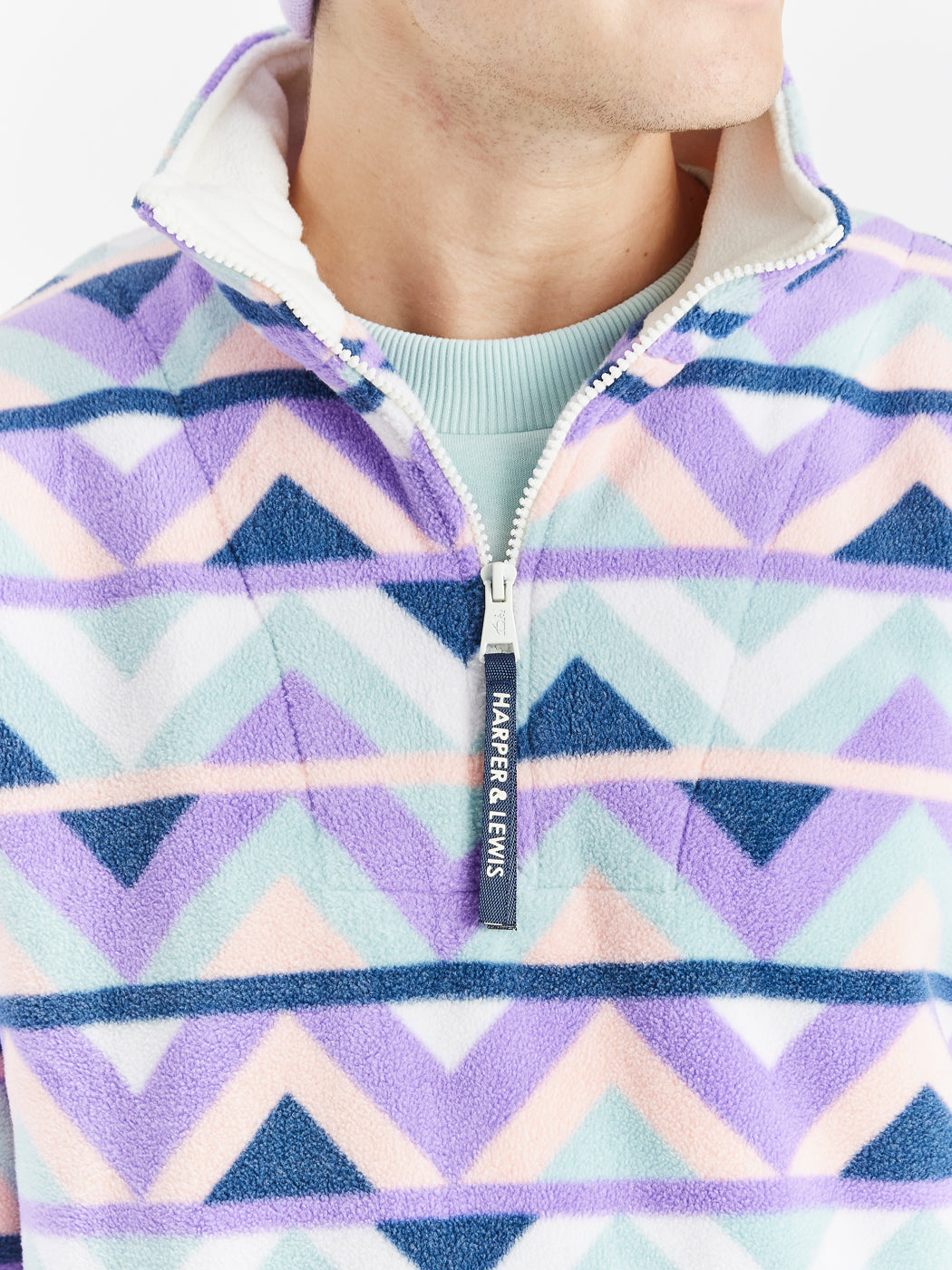 Raver Retro Pattern 1/4 Zip Fleece Cream & Navy