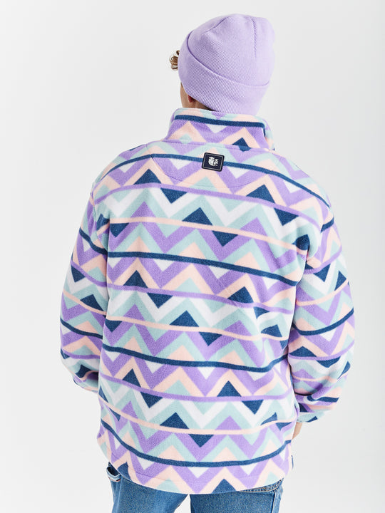 Raver Retro Patroon 1/4 Rits Fleece Crème &amp; Marineblauw