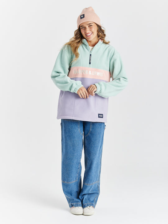 Mellow 1/4 Zip Fleece Light Sage & Light Lilac