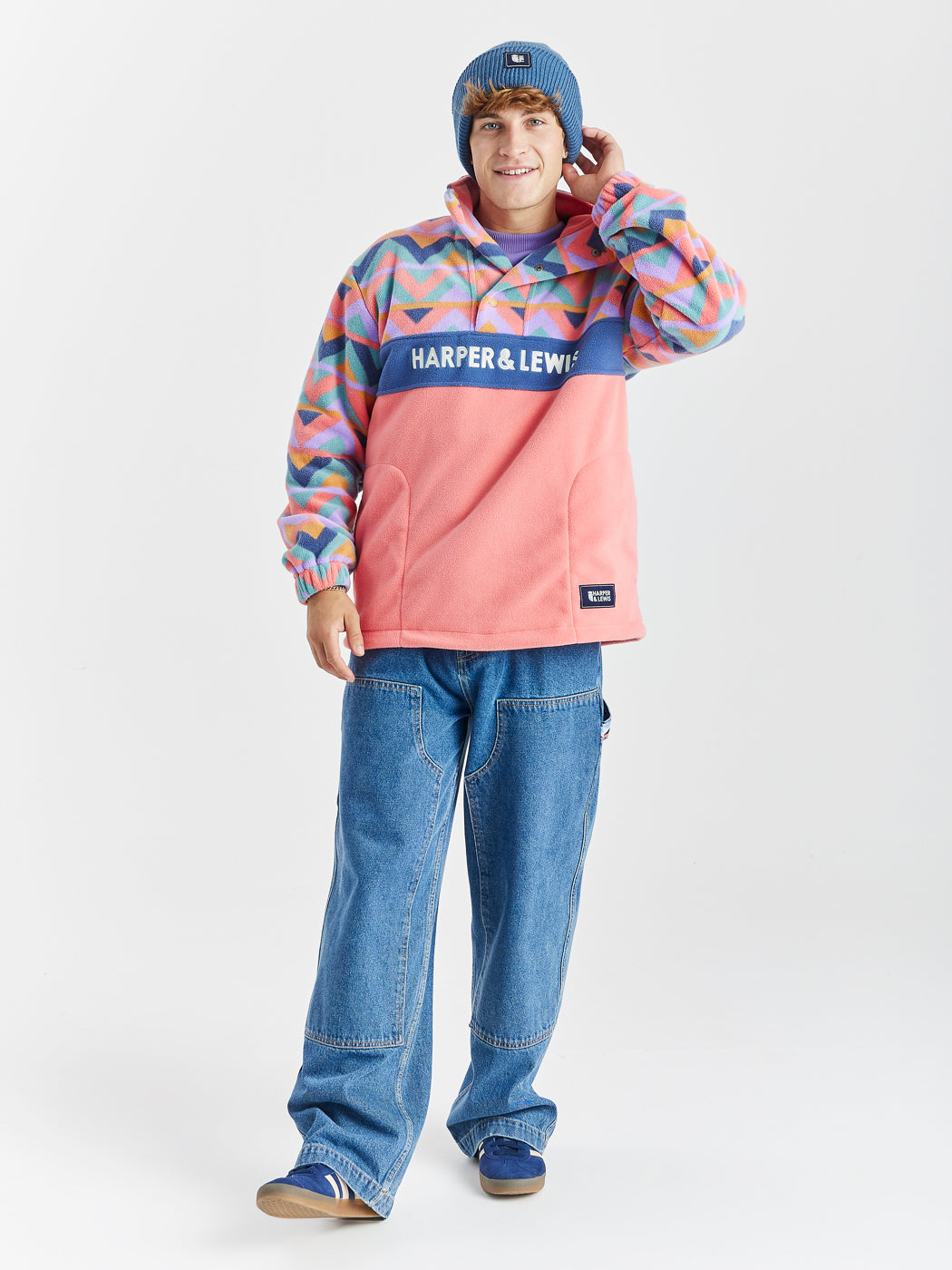 Polar Retro Pattern Popper Neck Fleece Aztec & Coral