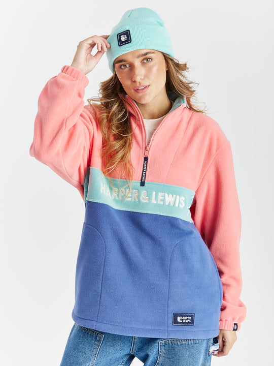 Mellow 1/4 Zip Fleece Bright Coral & Airforce