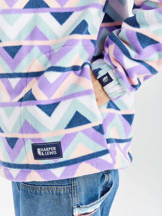 Raver Retro Pattern 1/4 Zip Fleece Cream & Navy