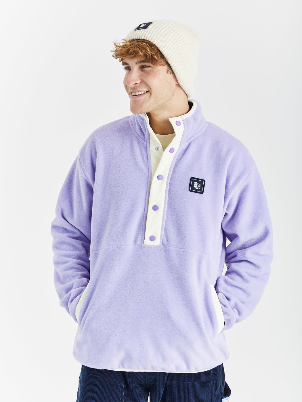 Peyton Fleece mit Druckknopf am Hals, Lavendel