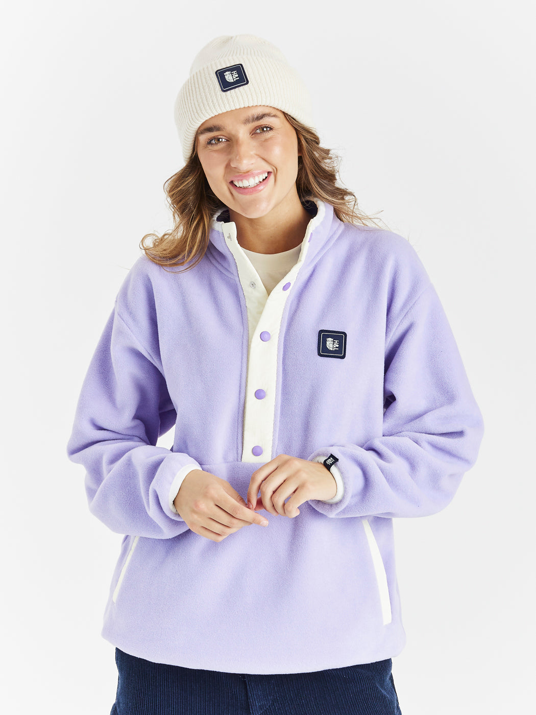 Peyton Fleece mit Druckknopf am Hals, Lavendel