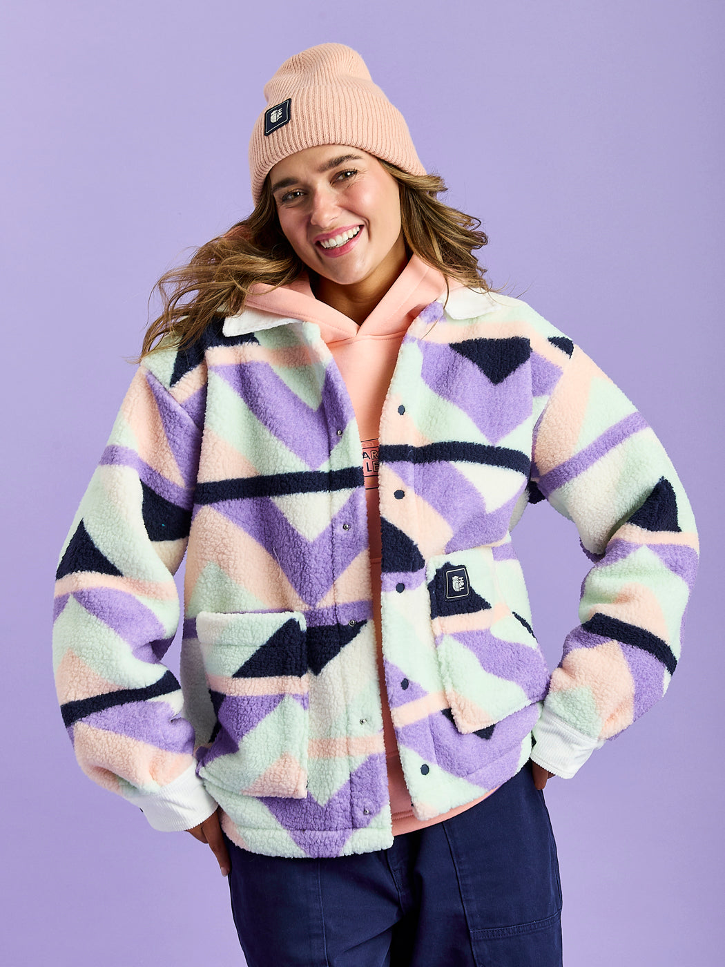 Beau Retro Pattern Sherpa Fleece Shirt