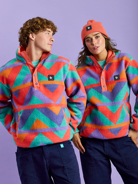 Charlie Retro Pattern Popper Neck Sherpa Fleece