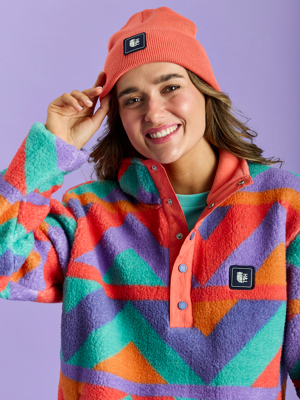Charlie Retro Pattern Popper Neck Sherpa Fleece