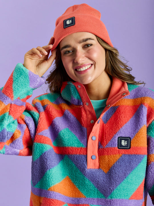 Charlie Retro Pattern Popper Neck Sherpa Fleece