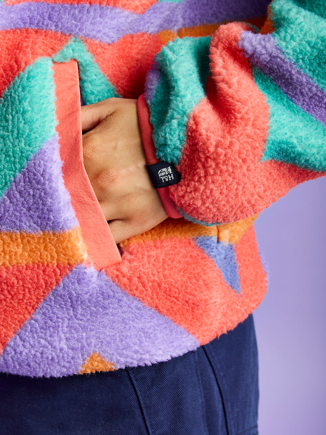 Charlie Retro Pattern Popper Neck Sherpa Fleece