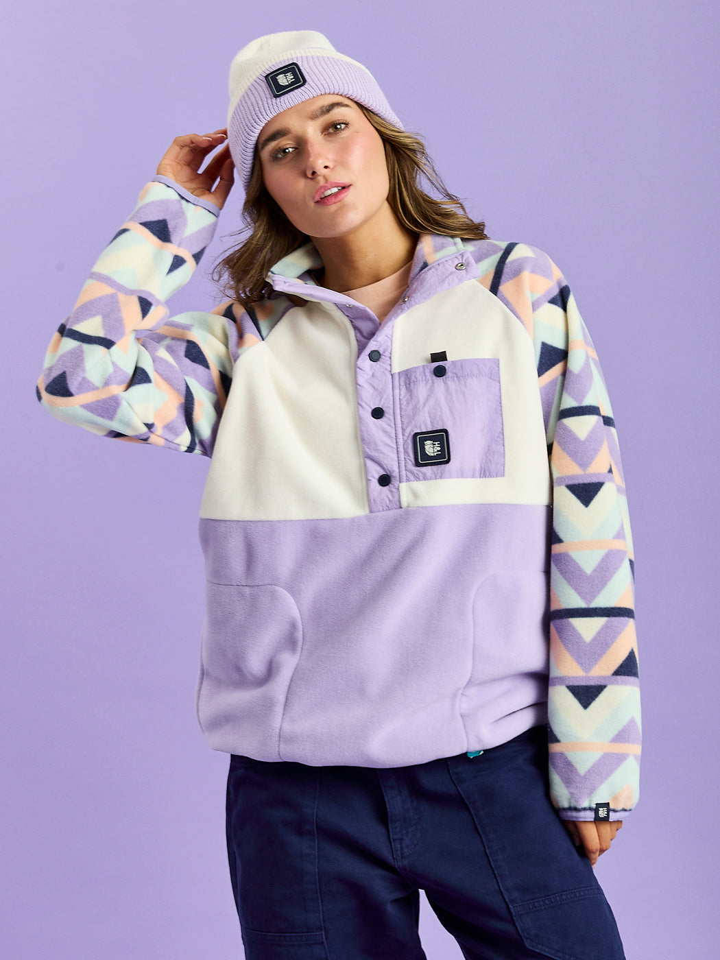 Sutton Retro Pattern Popper Neck Fleece