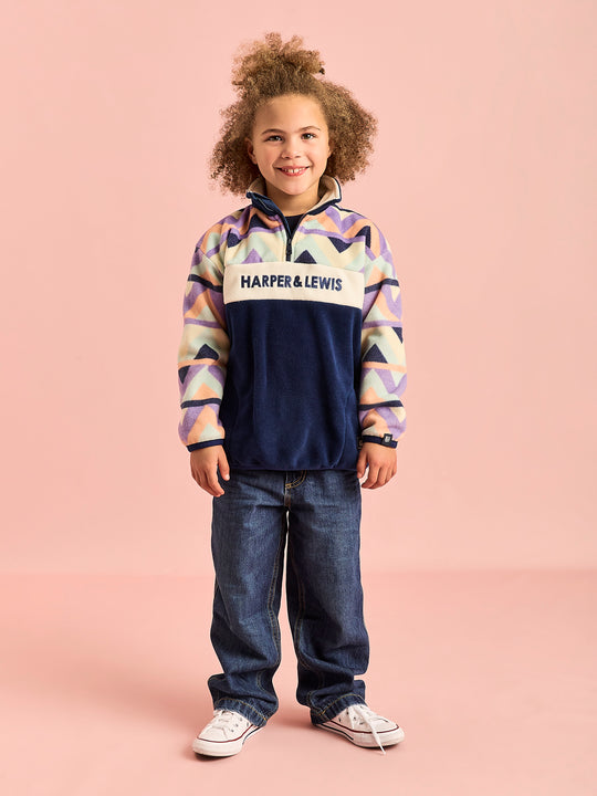 Kids Polar Retro Pattern 1/4 Zip Fleece