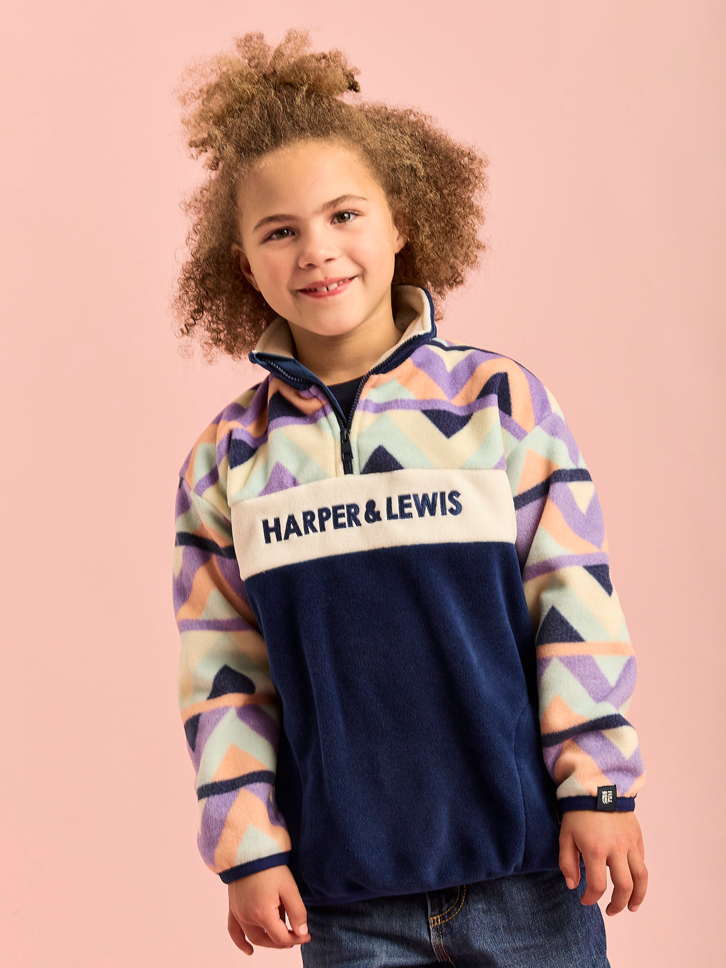 Kids Polar Retro Pattern 1/4 Zip Fleece