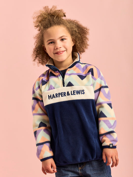 Kids Polar Retro Pattern 1/4 Zip Fleece