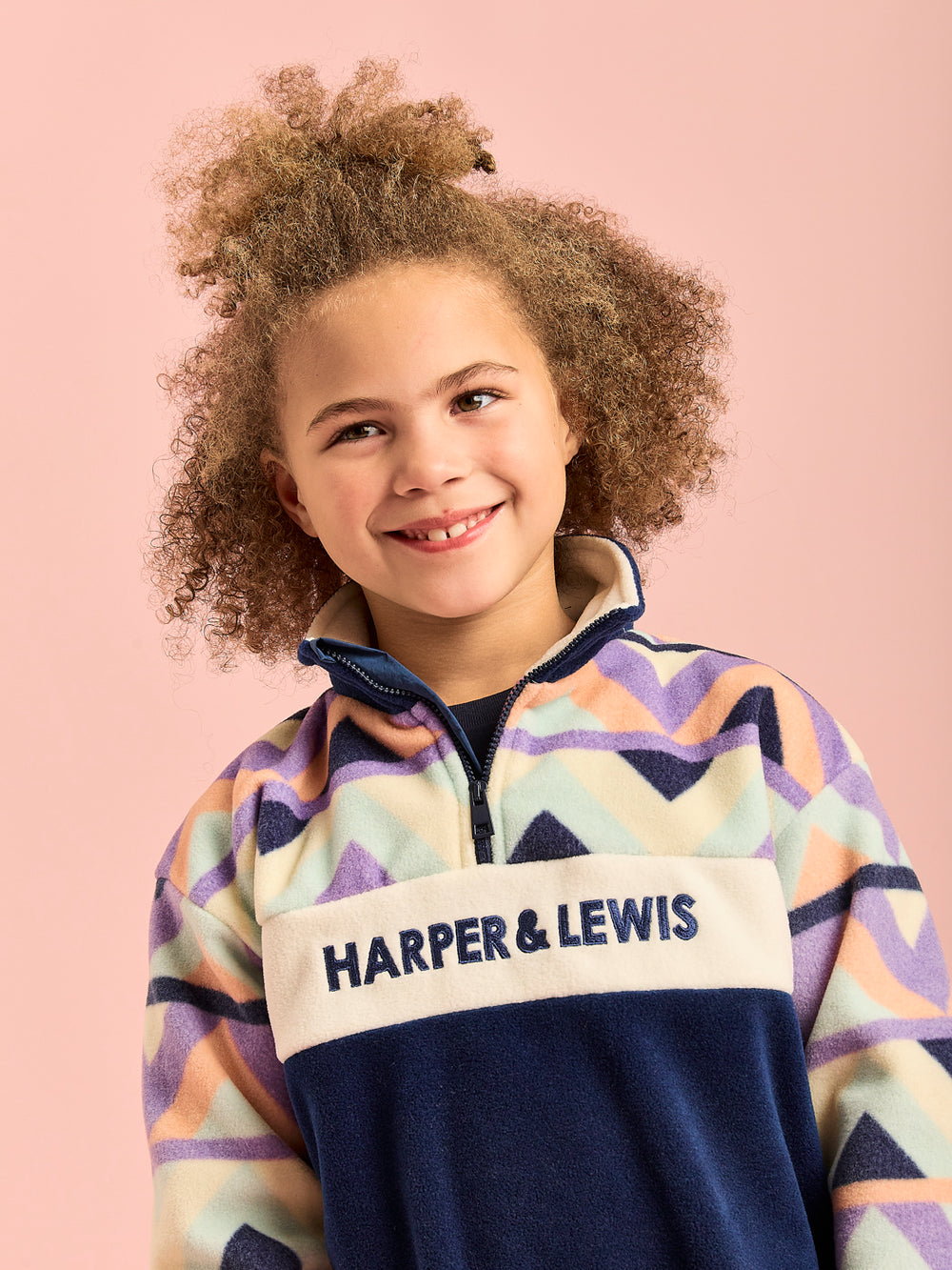 Kids Polar Retro Pattern 1/4 Zip Fleece