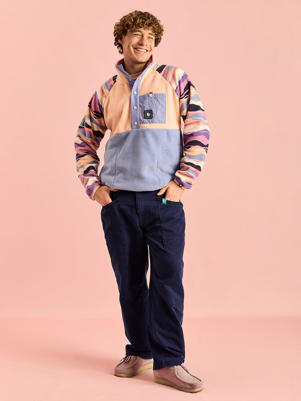 Sutton Retro Pattern Popper Neck Fleece