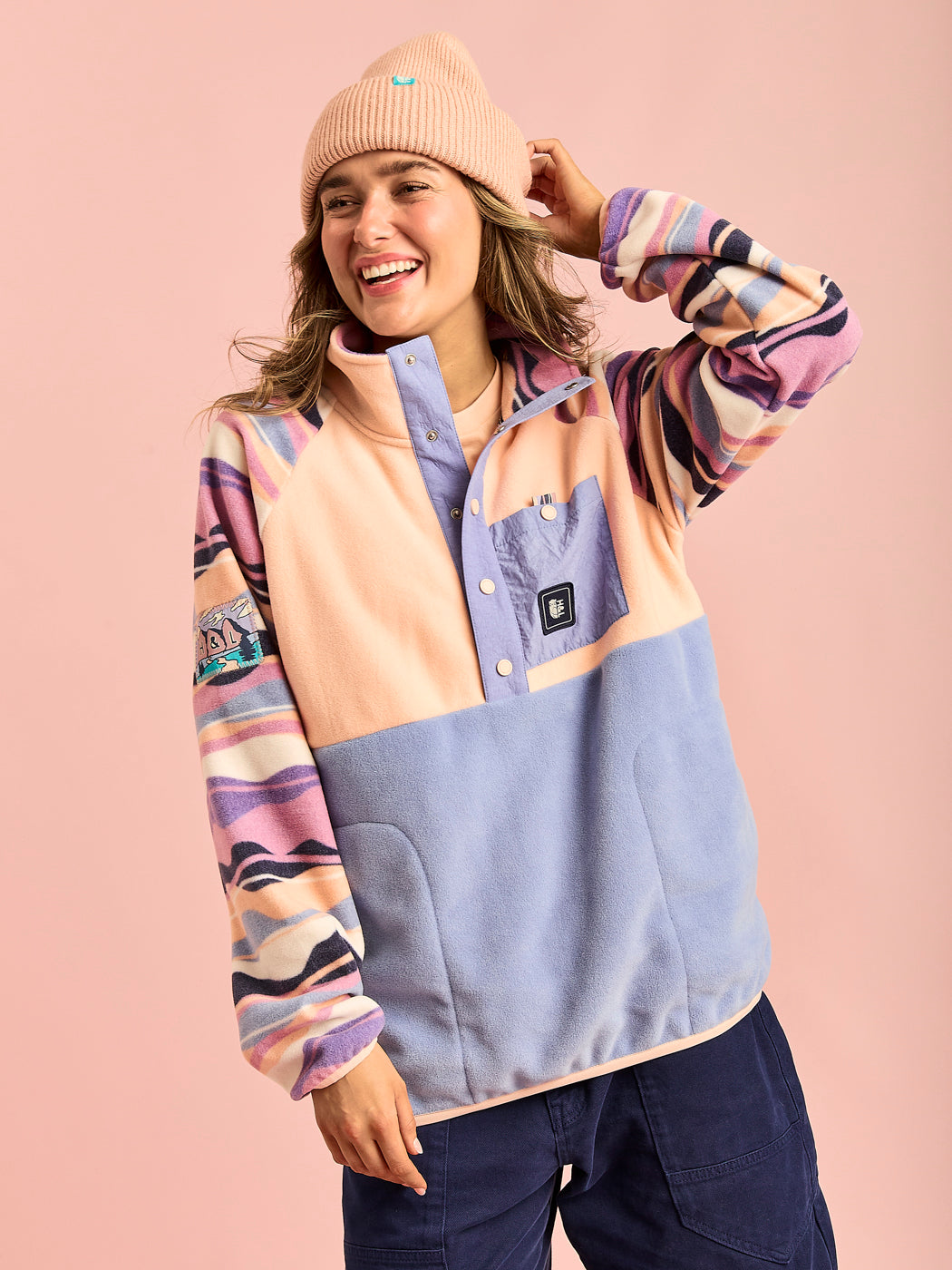 Sutton Retro Pattern Popper Neck Fleece