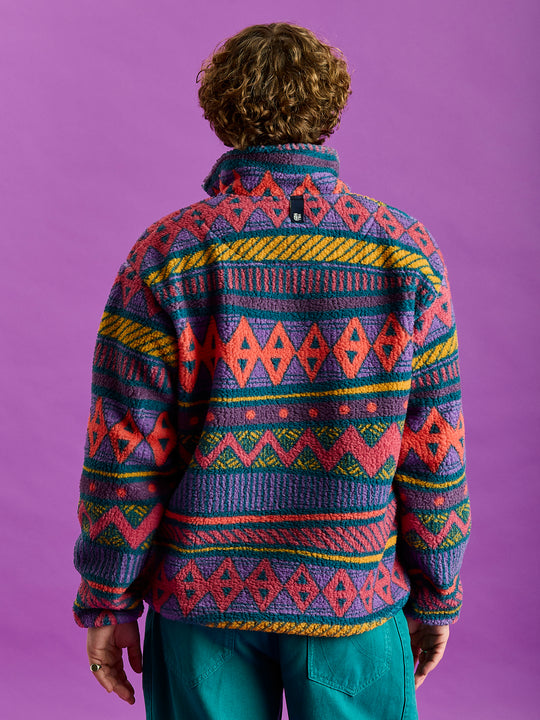 Charlie Retro Pattern Popper Neck Sherpa Fleece