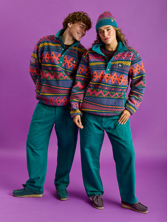 Charlie Retro Pattern Popper Neck Sherpa Fleece