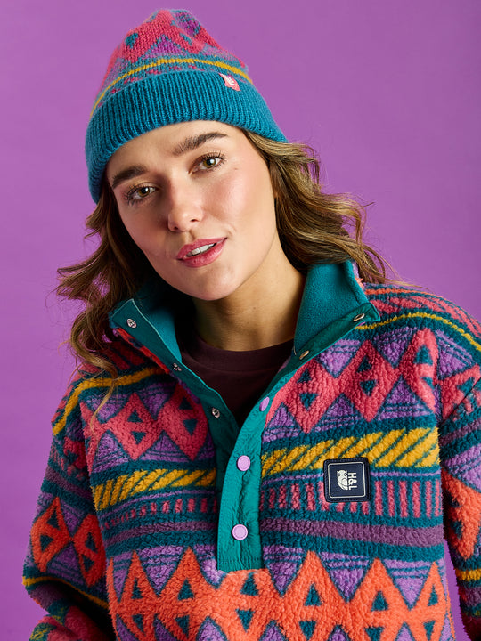 Charlie Retro Pattern Popper Neck Sherpa Fleece