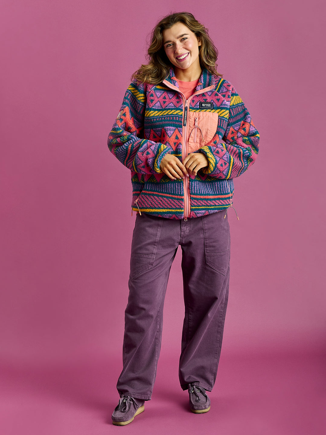 Finn Retro Pattern Full Zip Sherpa Fleece