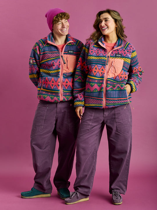 Finn Retro Pattern Full Zip Sherpa Fleece