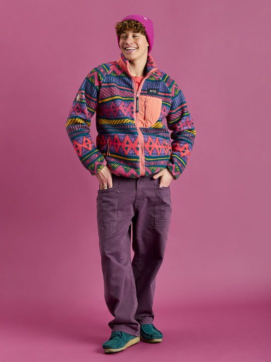 Finn Retro Pattern Full Zip Sherpa Fleece